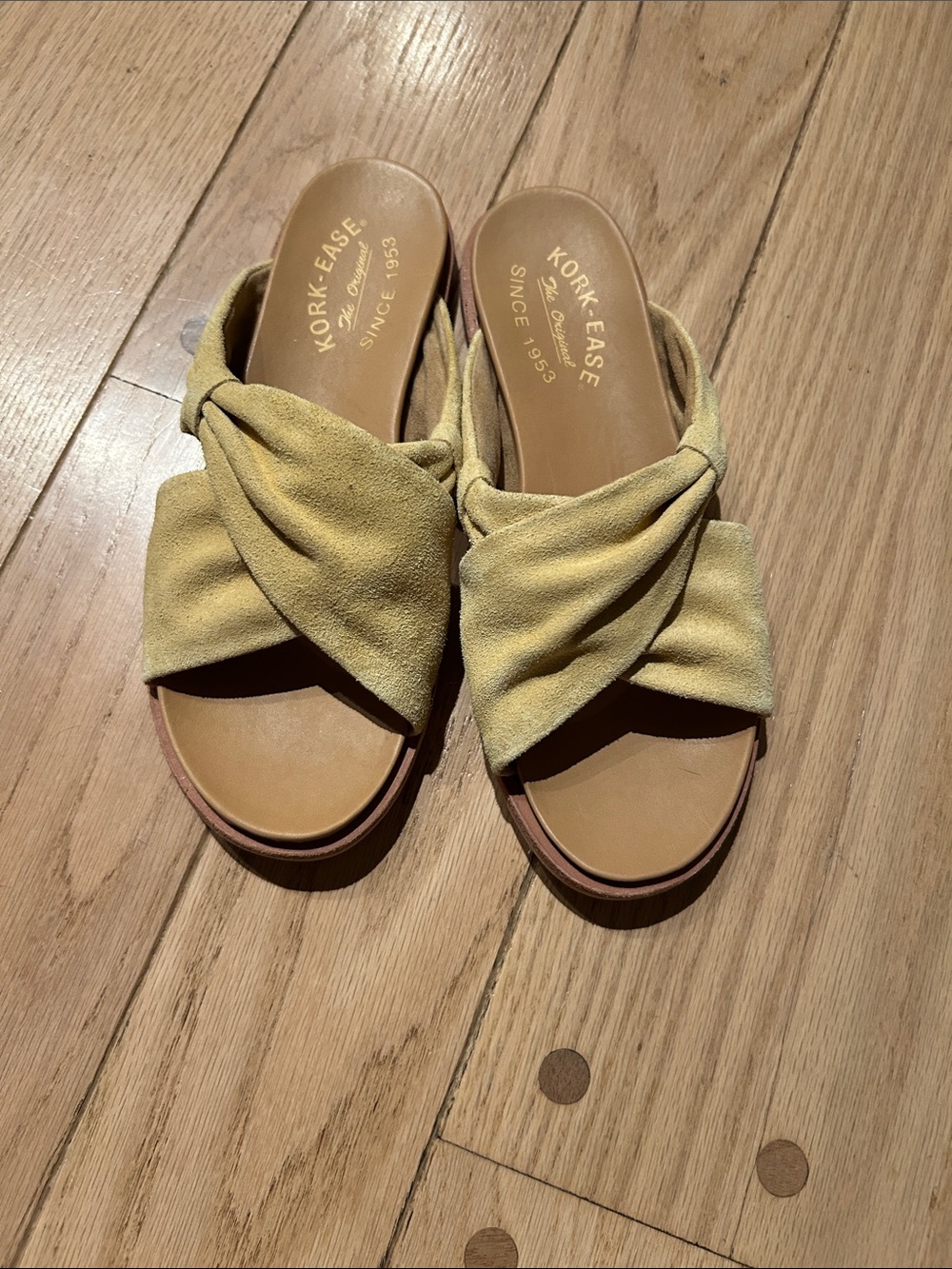 Kork-Ease Suede Knotted Slide Sandals in Butter Yellow